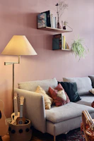 Cozy living room setup featuring a trendy home organizer