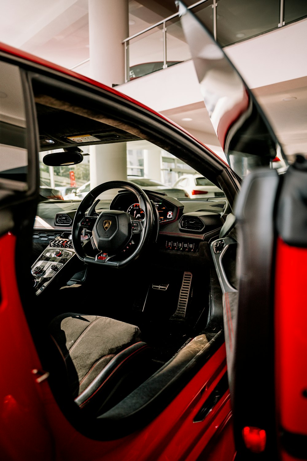 black and red car interior