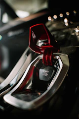 red and silver car door handle