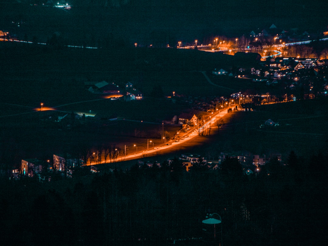 aerial view of city during night time