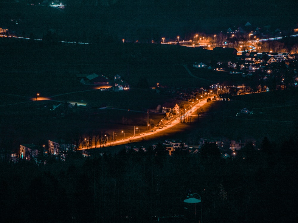 aerial view of city during night time