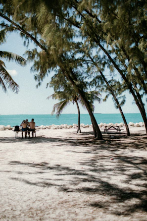 A couple sharing a sunset picnic on a secluded beach with turquoise waters