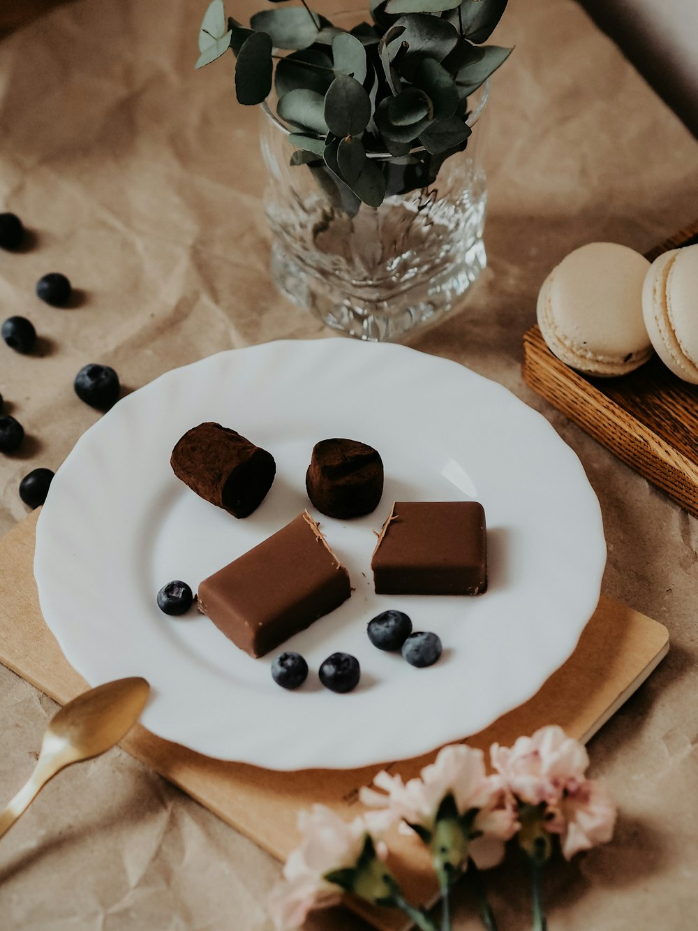 chocolate cake on white ceramic plate