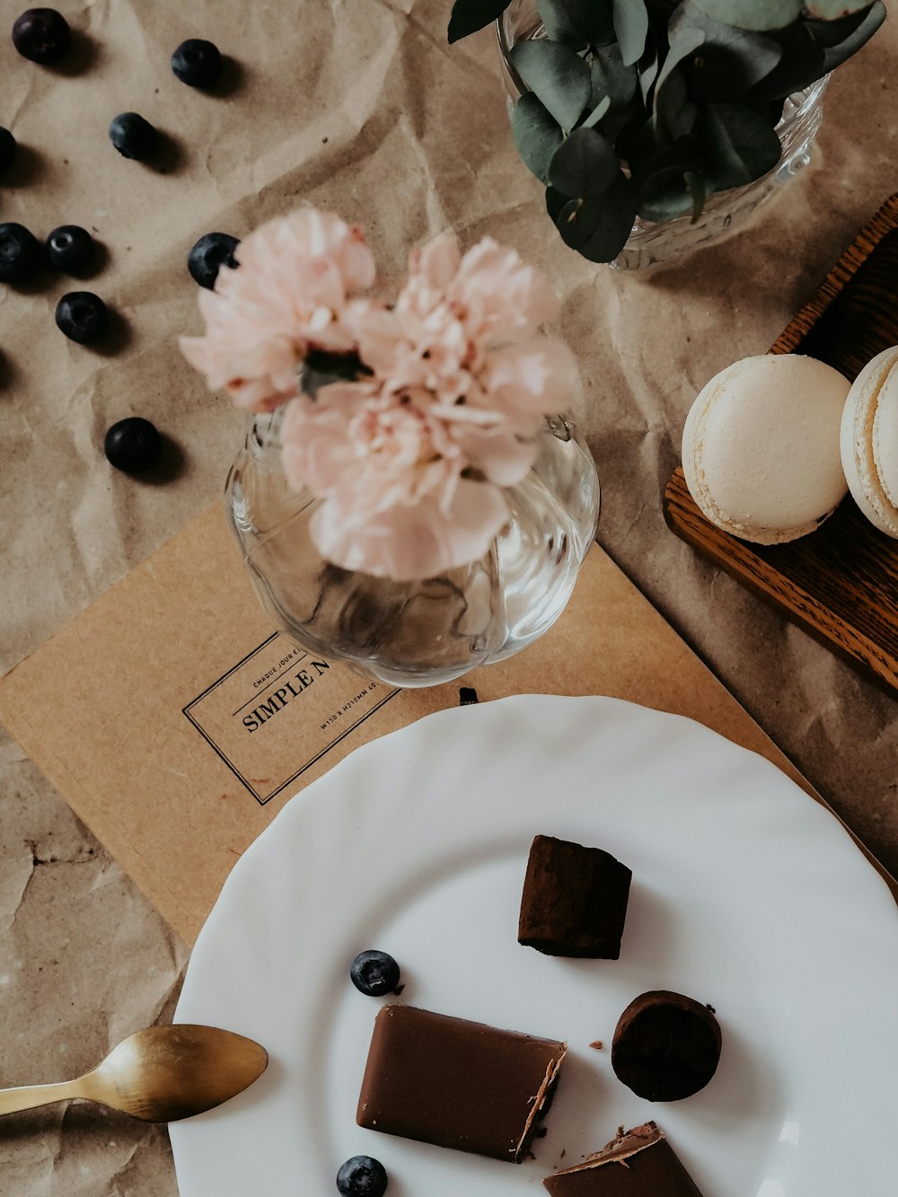 chocolate bar on white ceramic plate