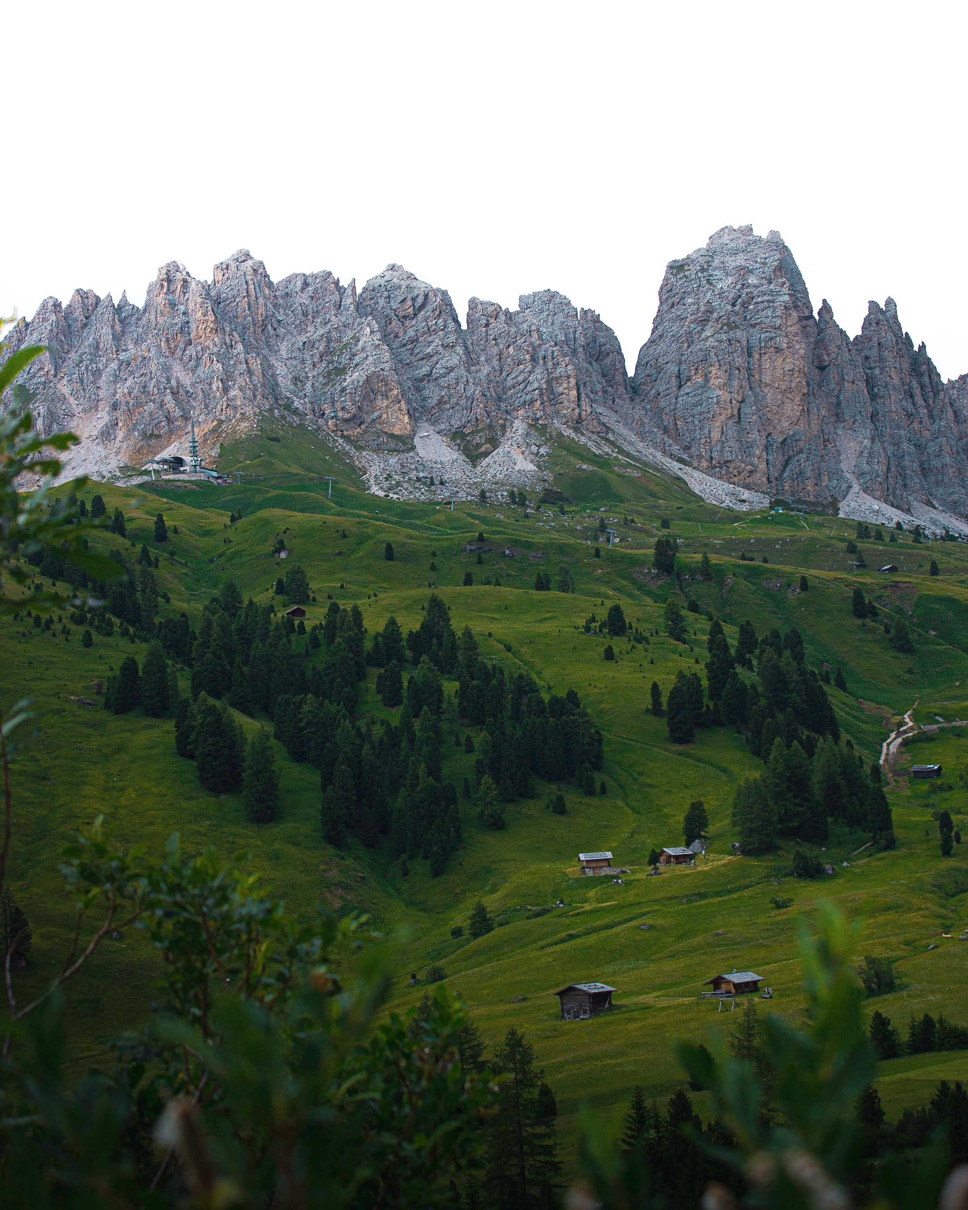 Campo di erba verde vicino alla montagna rocciosa marrone durante il giorno