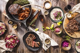grilled meat on black pan