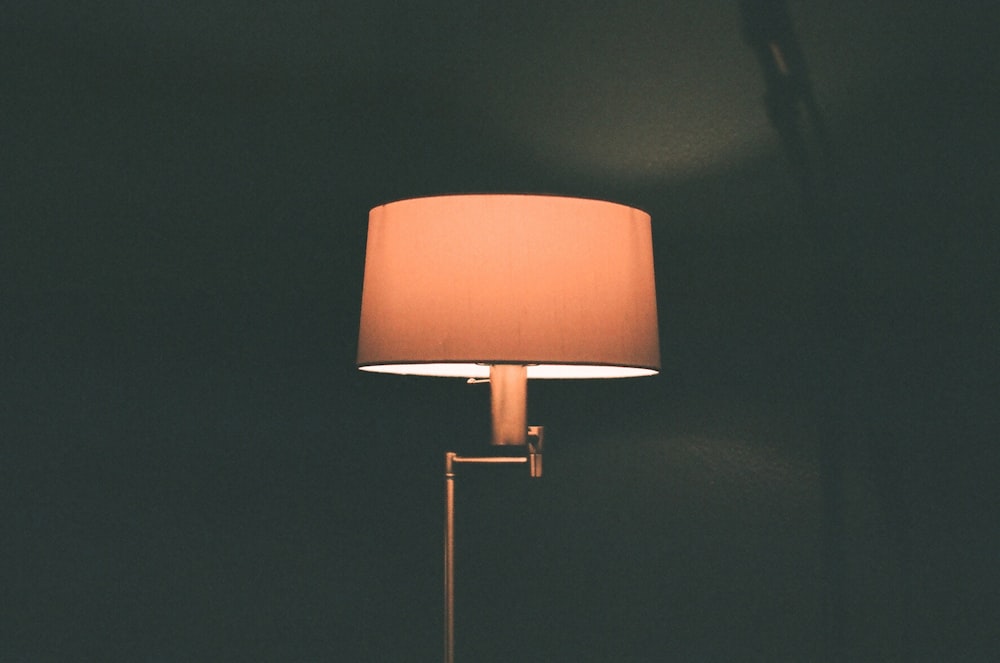 brown and white table lamp