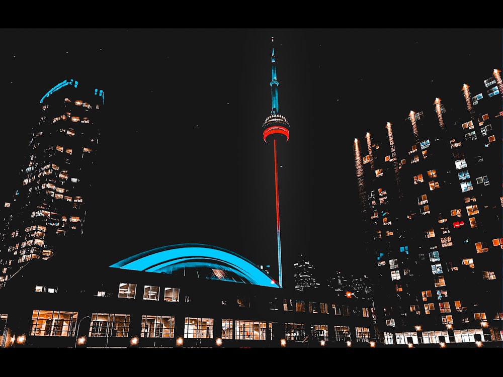 high rise buildings during nighttime