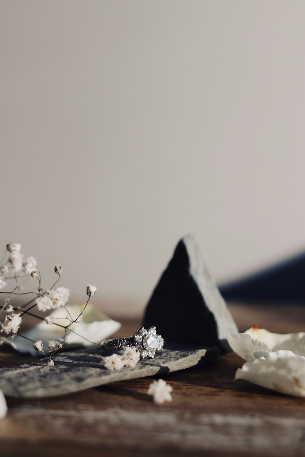 white flowers on black rock