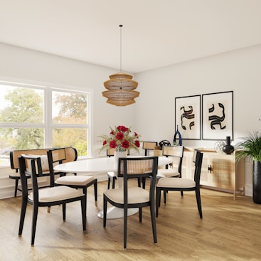 brown wooden table with chairs