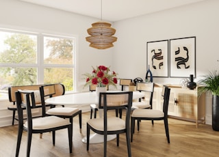 brown wooden table with chairs