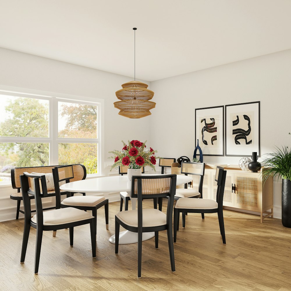 brown wooden table with chairs