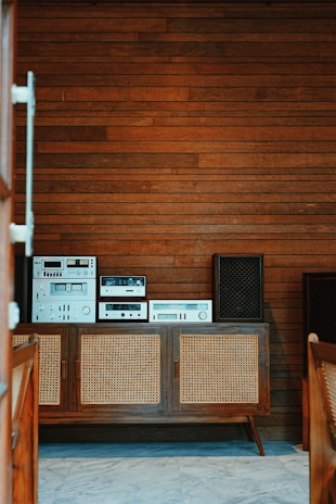 black and white stereo component