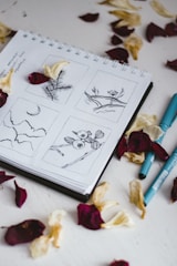 white and black floral sketch