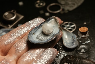 DIY resin art & jewelry, handmade resin projects, pearl and glitter on a shell, epoxy resin kit