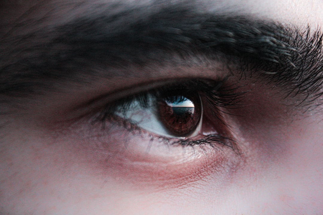 persons blue eyes in close up