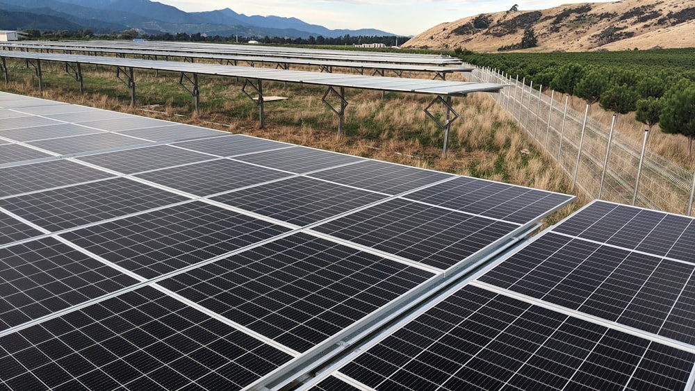 black solar panel on green grass field during daytime