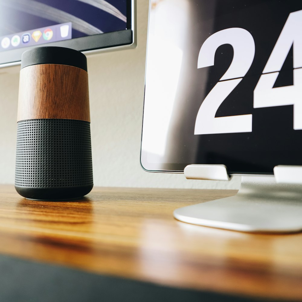 black and white portable speaker