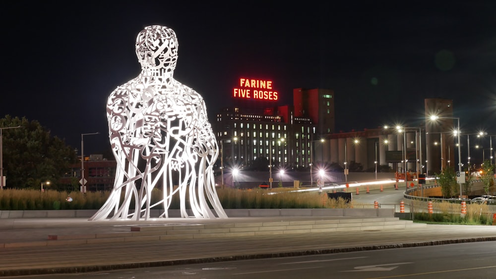 white human skeleton on road during night time