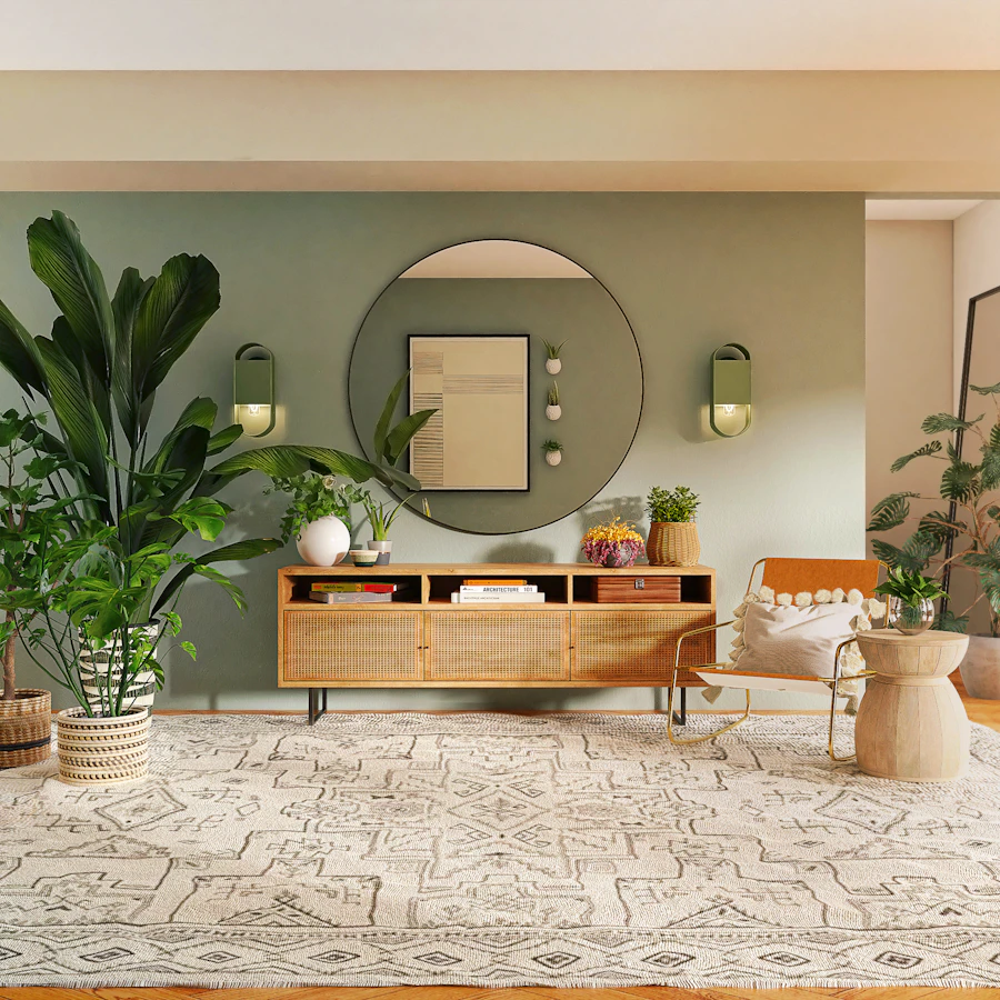 Full length mirror on hallway wall doubling the visual space