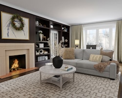 black and white round table near brown sofa