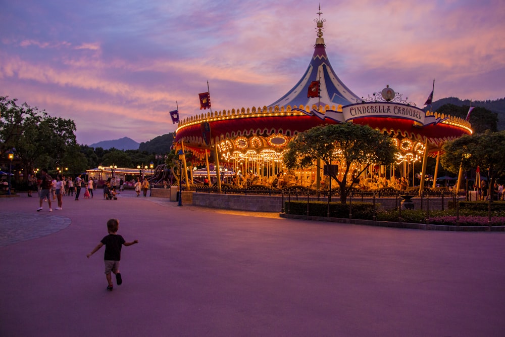 people walking on park during night time