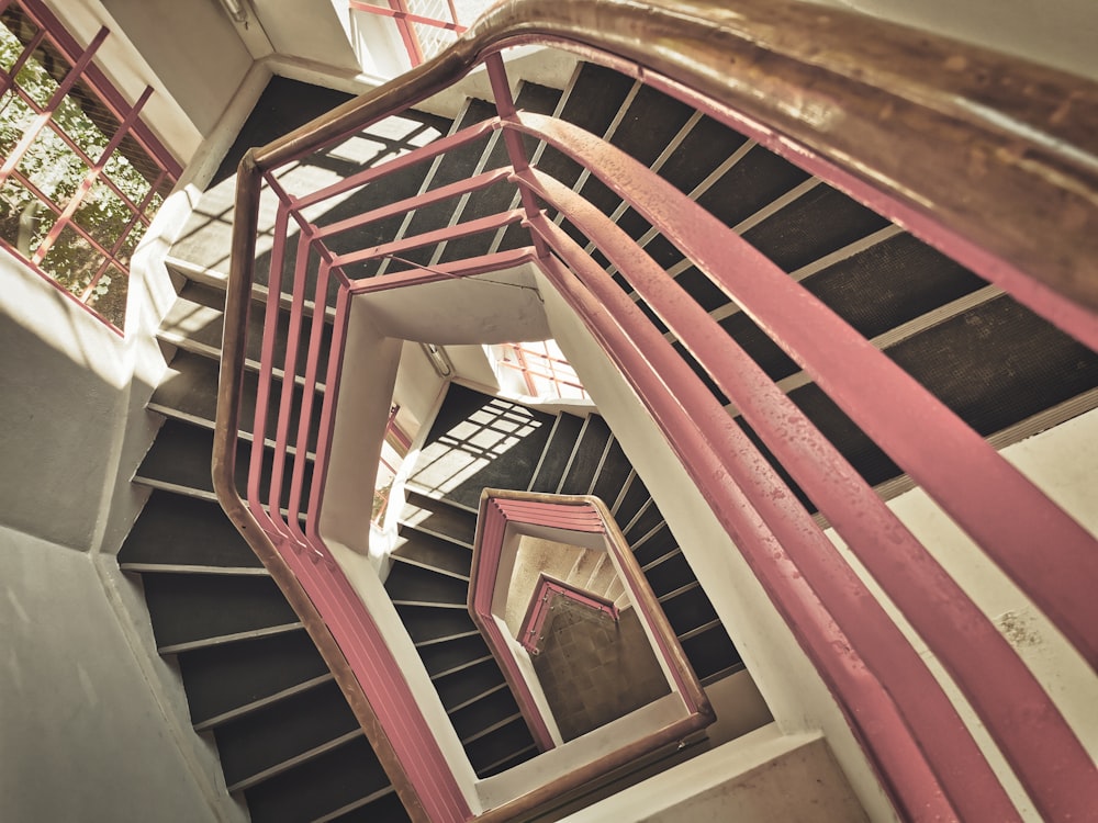 brown and white spiral staircase