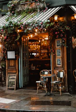restaurant with lighted string lights