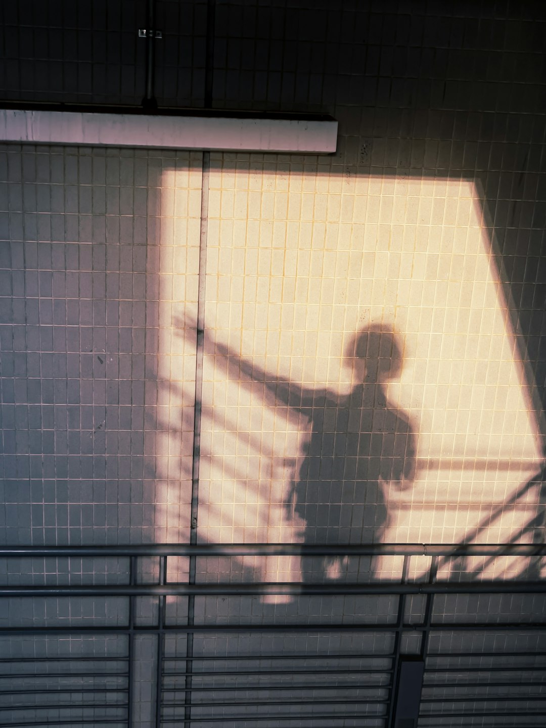 man in black shirt standing on blue metal fence