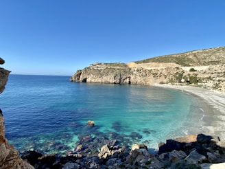 brown rocky mountain beside blue sea under blue sky during daytime
