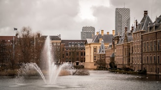 water fountain in the middle of city buildings during daytime