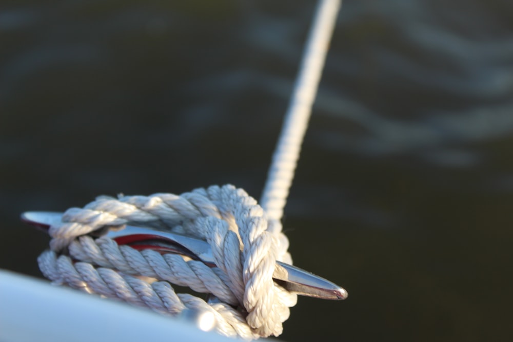 blue rope tied on brown rope