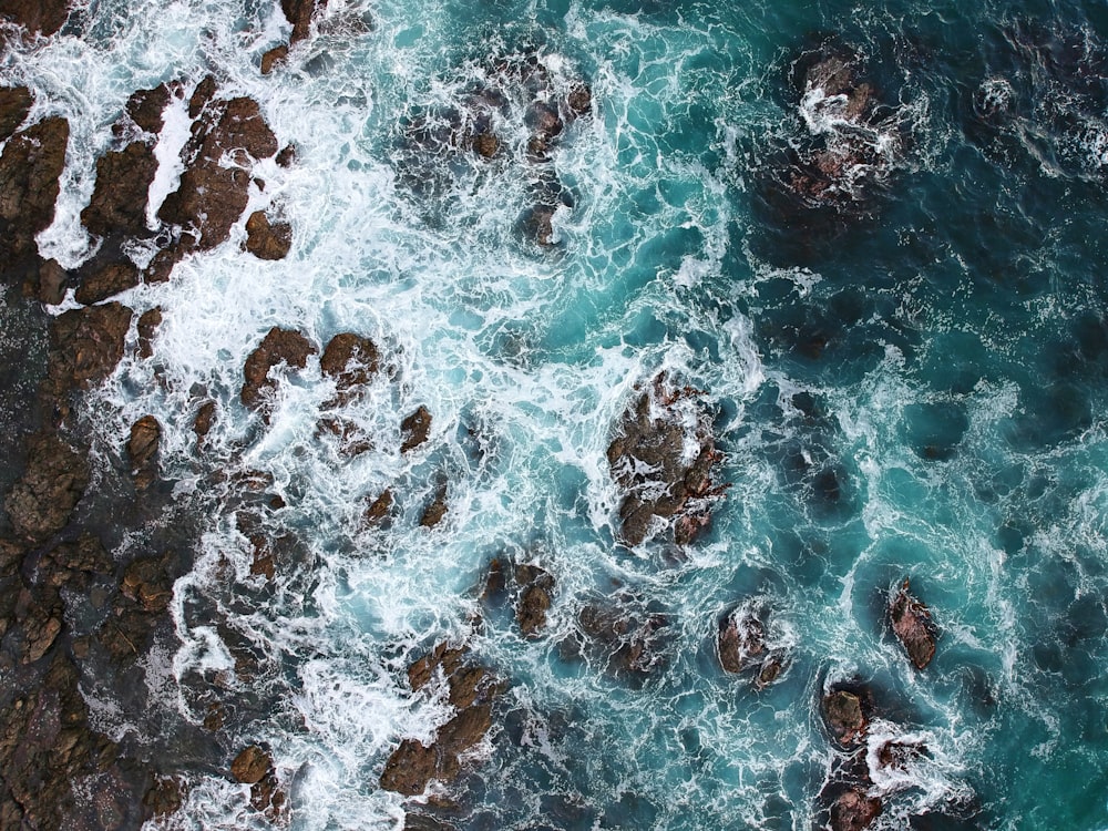corpo de água com rochas marrons