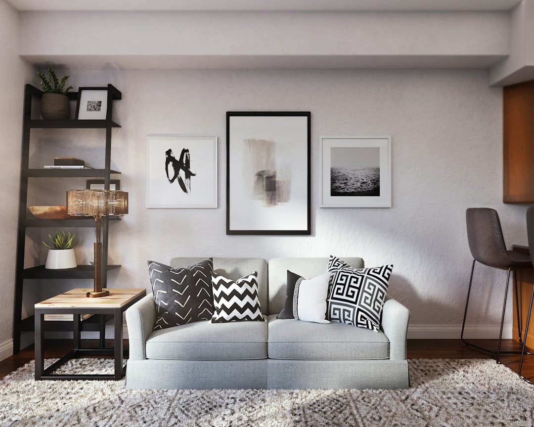 white and black throw pillow on white couch