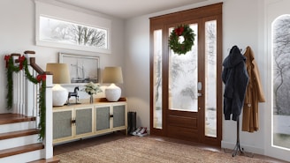 brown wooden framed glass door