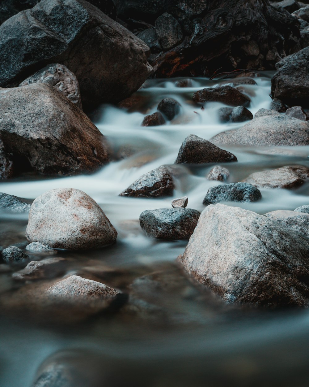 Piedras blancas y negras sobre el agua