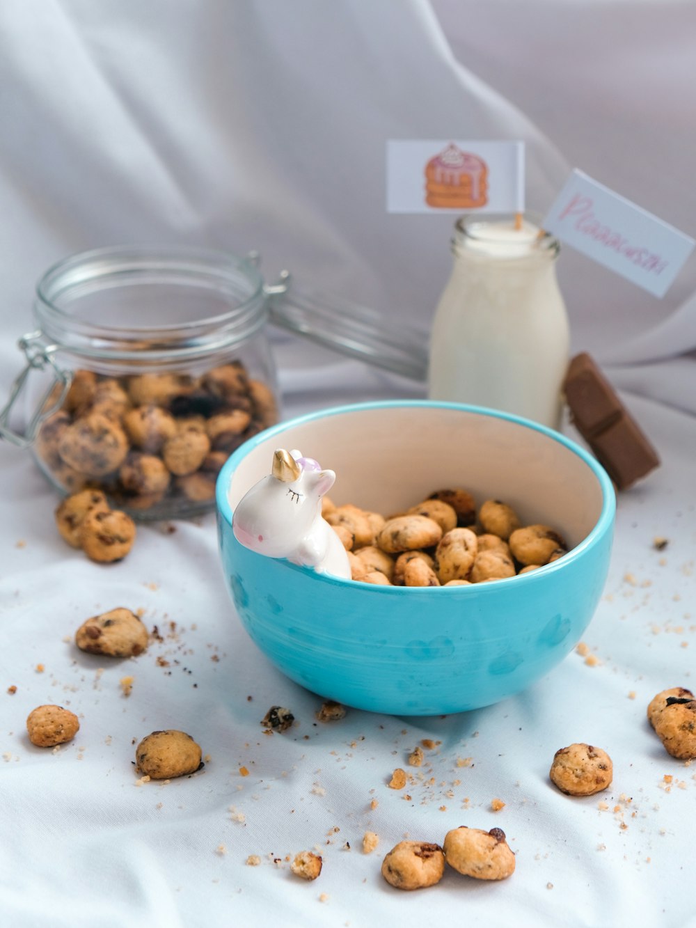 blue ceramic bowl with peanuts