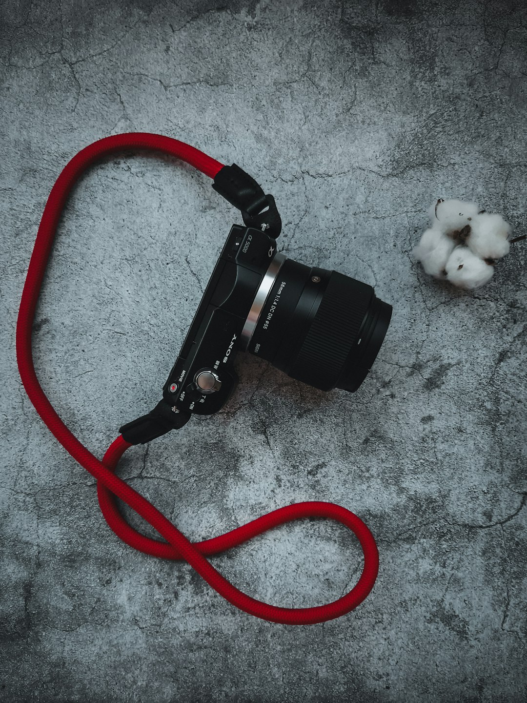 red and black dslr camera on gray textile