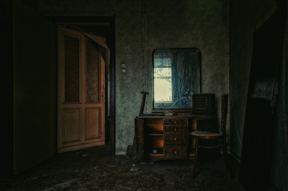 brown wooden door near brown wooden desk