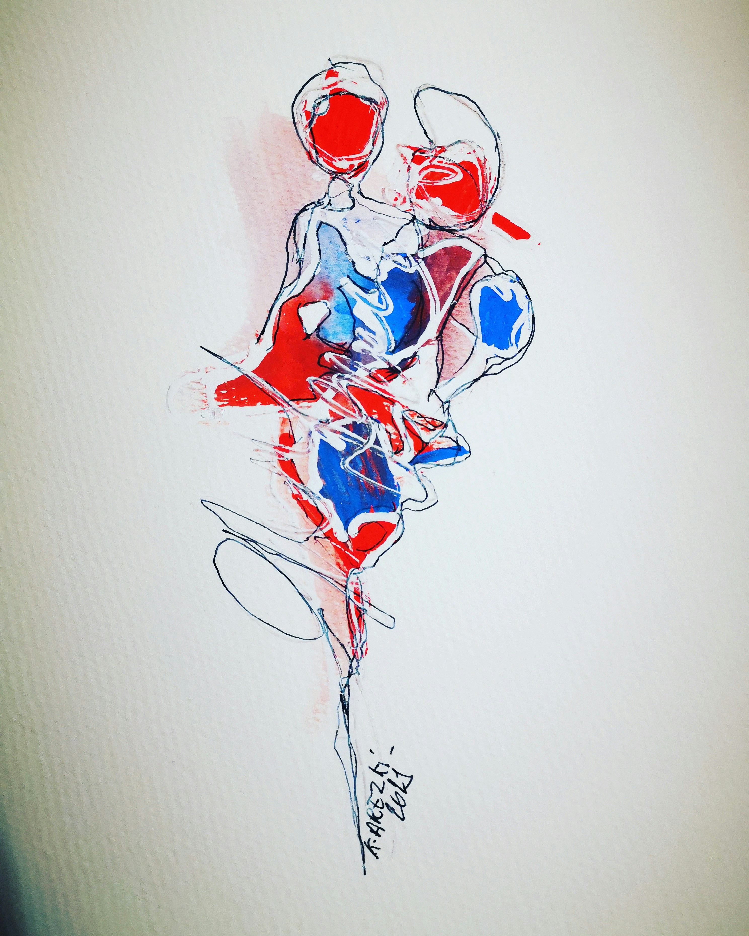 Dessin à l'encre de Chine représentant une composition yin-yang abstraite en noir et blanc