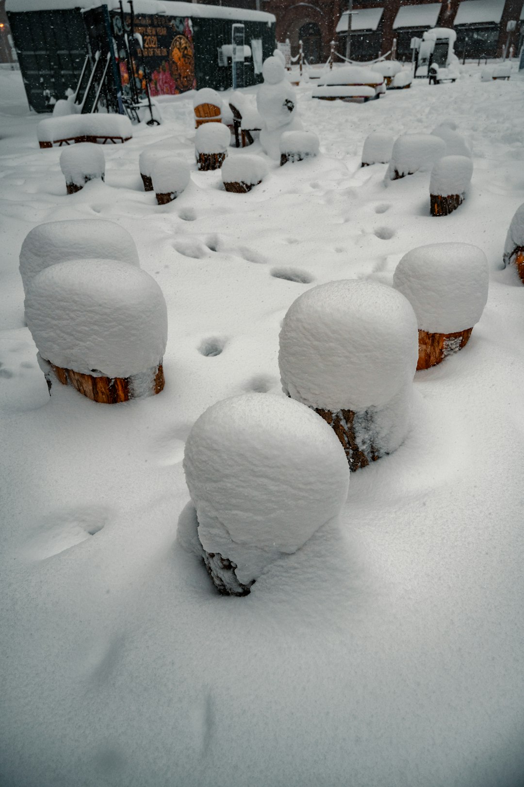 white snow covered stones on snow covered ground