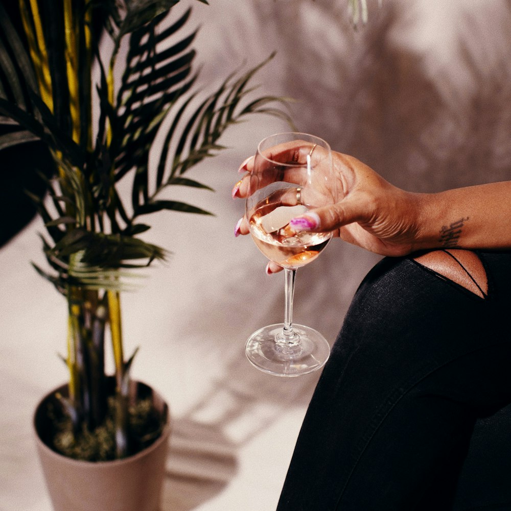 person holding clear wine glass