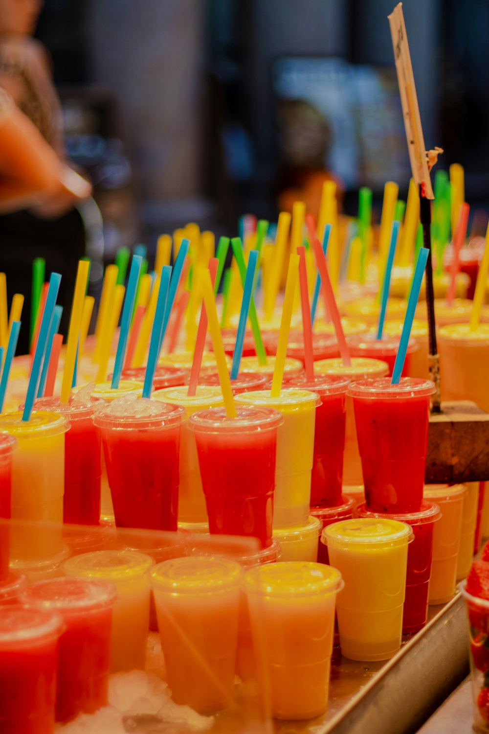 orange and green plastic cups