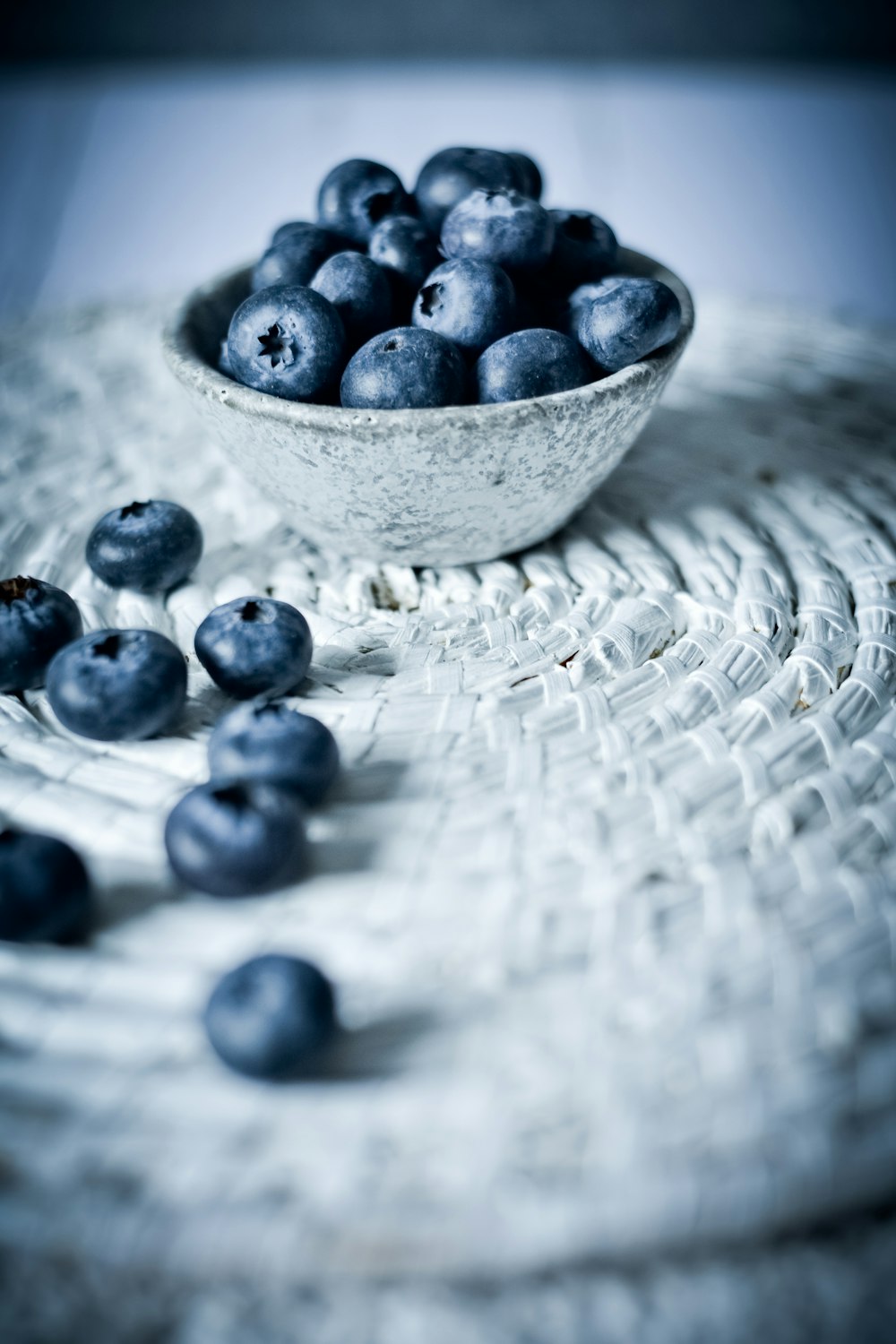 blue berries on white ceramic bowl