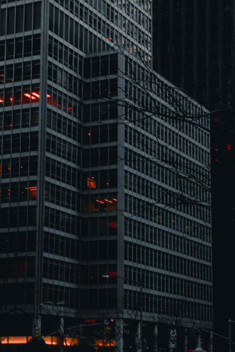 black and white concrete building during nighttime