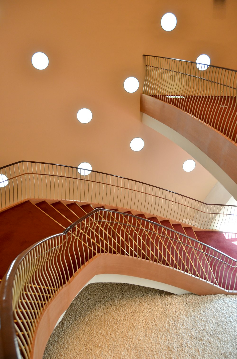 brown and white spiral staircase