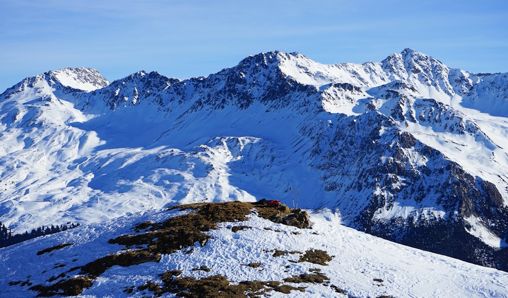 a man standing on top of a snow covered mountain