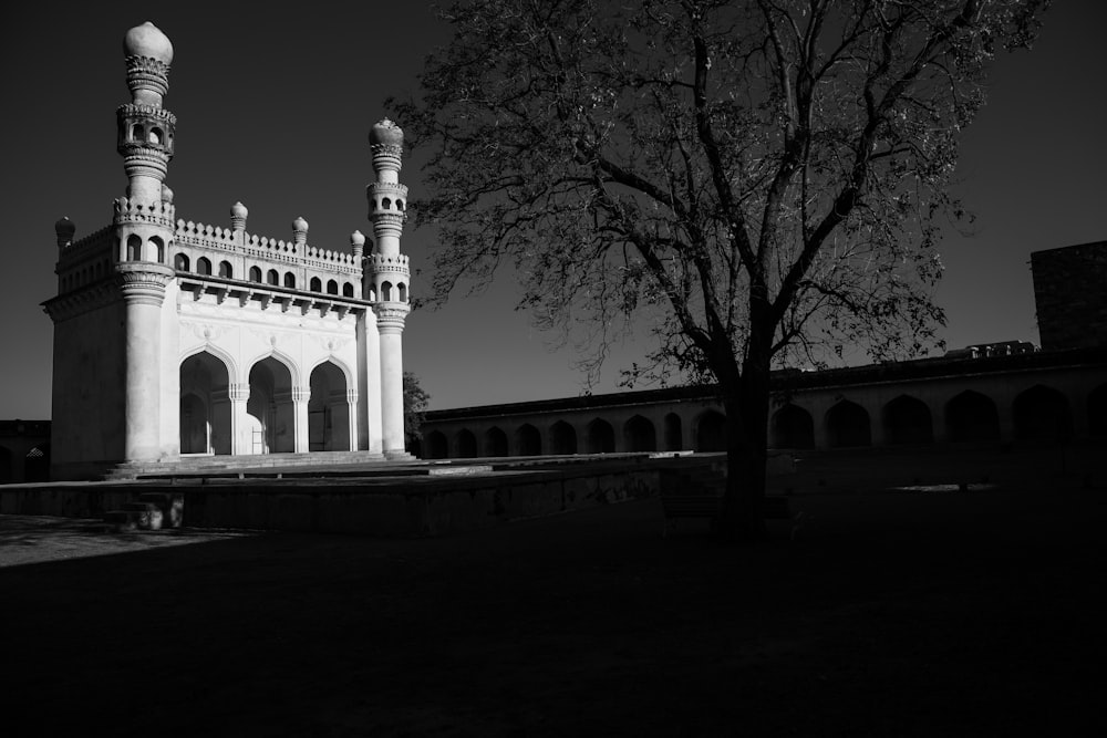 grayscale photo of concrete building