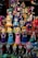 A collection of colorful figurines displayed on shelves, featuring various characters in different costumes including princesses, superheroes, and zombies. The figurines are made in a playful, cartoonish style.
