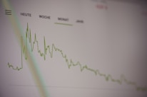 A line graph with a green fluctuating line on a light background, indicating data trends over time. The labels 'Heute', 'Woche', 'Monat', and 'Jahr' suggest timeframes such as today, week, month, and year.